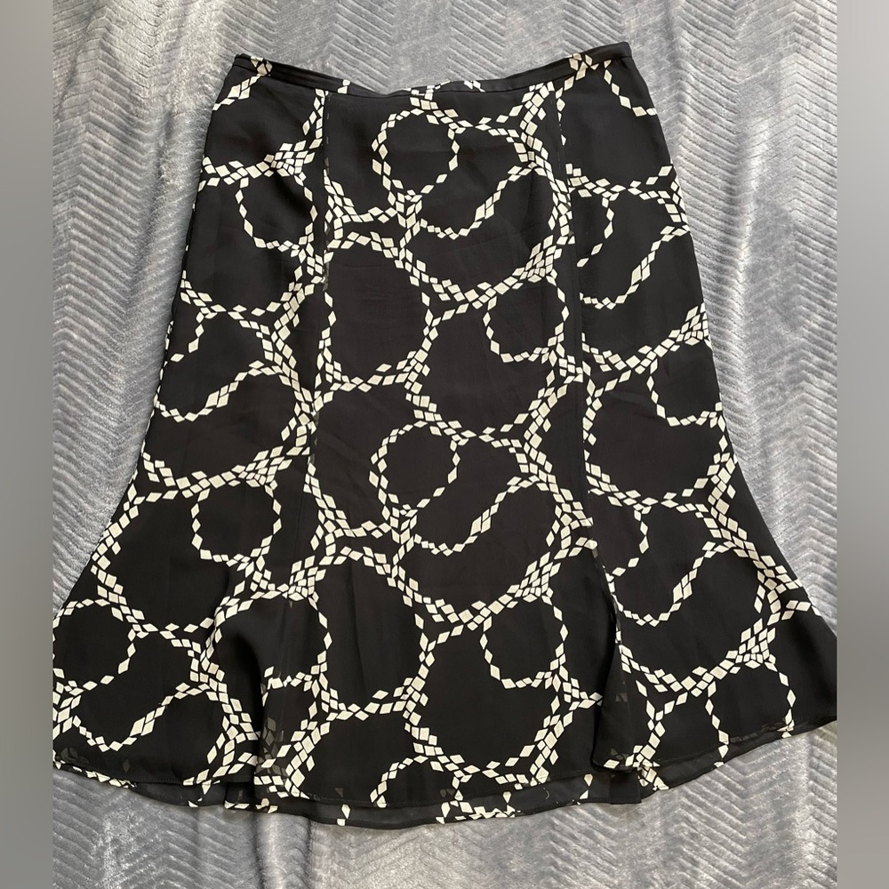 Talbots‎ Petites 100% Pure Silk Flared Skirt Black Pattern 12P